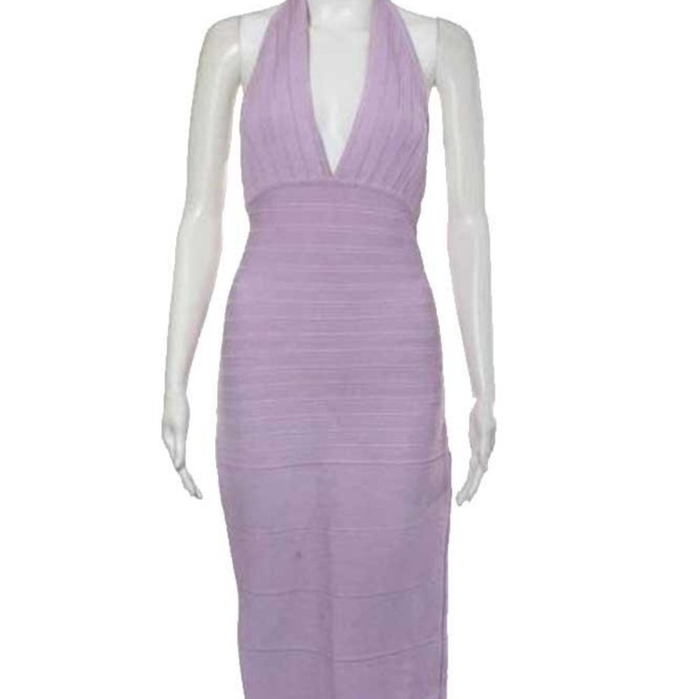 Herve Leger V Neck Halter Bodycon Dress Sz S